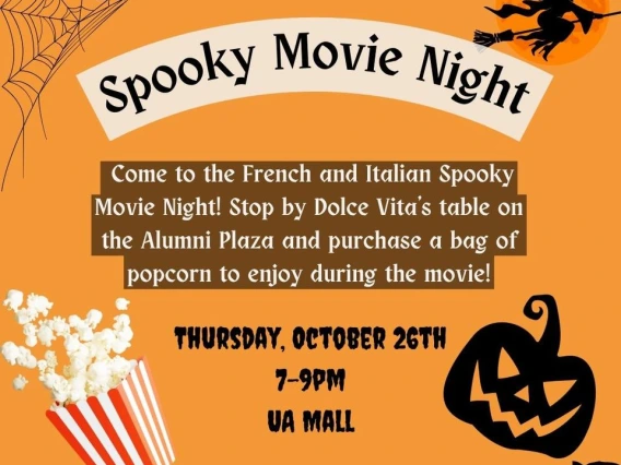 Dolce Vita flyer for the spooky movie night and their popcorn sales