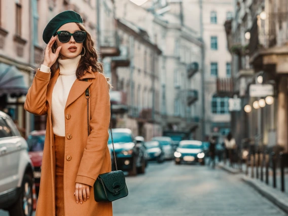 Lady in stylish clothing in city