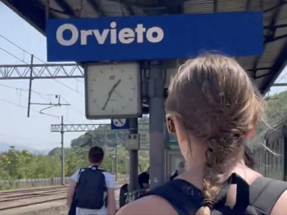 Student walking on Orvieto train platform