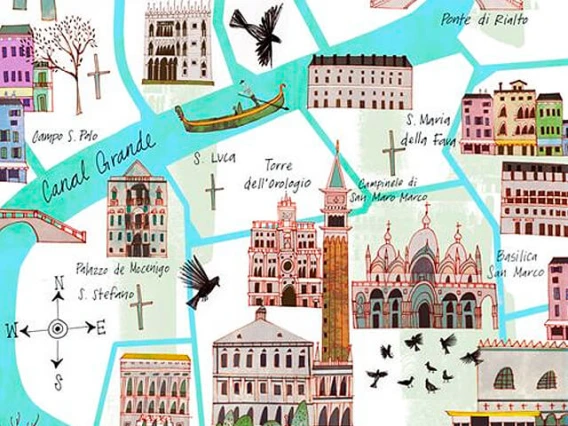 Illustrated map of Venice, Italy