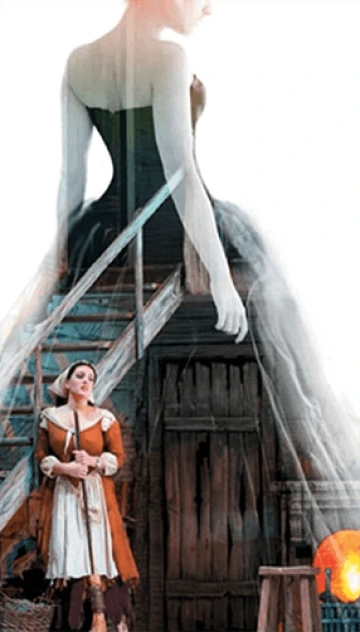 photo collage of Cinderella in the attic and in her ballgown