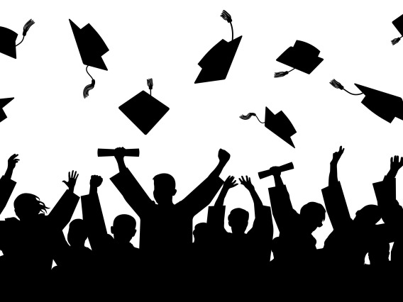 Graduation and caps throwing image