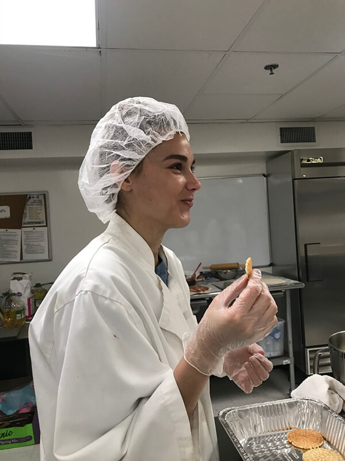 Italian student sampling homemade food