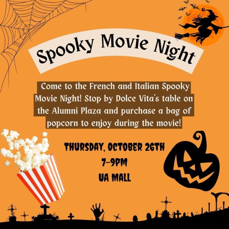 Dolce Vita flyer for the spooky movie night and their popcorn sales