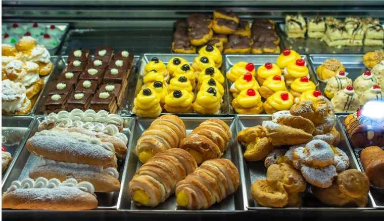 Italian pastries in shop window